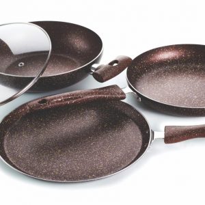 MARBO PLUS NON STICK SET (240MM FRY PAN, 250MM TAVA, 240 MM KADHAI WITH GLASS LID | CRYSTAL | FRY PAN,TAWA,KADHAI | CNS794 | 3 PCS SET