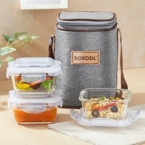 GLASS LUNCH BOX | BOROSIL | LUNCH BOX,TIFFIN,DABBA,GLASS | BGFGTIF009 | SQUARE SET OF 3