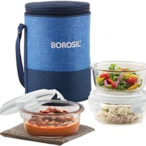 GLASS LUNCH BOX | BOROSIL | LUNCH BOX,TIFFIN,DABBA,GLASS | BGFGTIF010 | ROUND SET OF 3