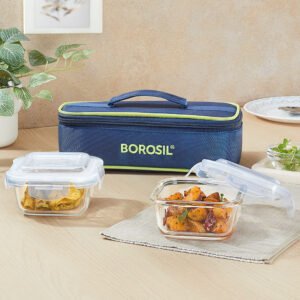 GLASS LUNCH BOX | BOROSIL | LUNCH BOX,TIFFIN,DABBA,GLASS | BGFGTIF011 | SQUARE SET OF 2 320 ML
