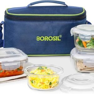 GLASS LUNCH BOX | BOROSIL | LUNCH BOX,TIFFIN,DABBA,GLASS | BGFGTIF016 | SET OF 4 320 ML